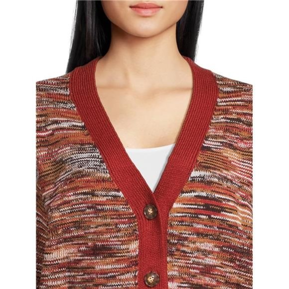 Women's V-Neck Cardigan Sweater with Long Sleeves, Sizes S-XXXL - Picture 5 of 5